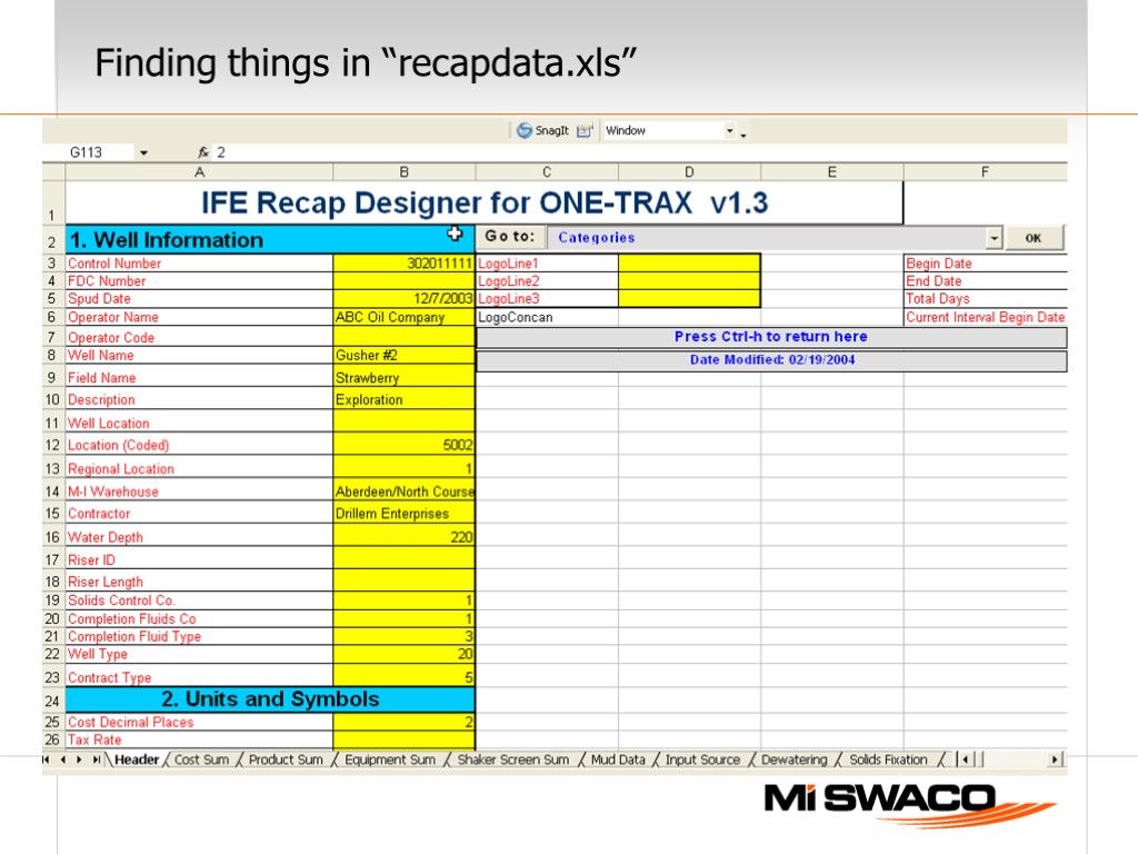 Finding things in “recapdata.xls”